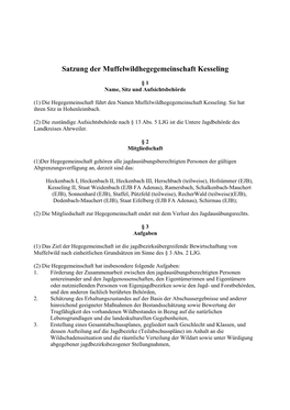 Satzung Der Muffelwildhegegemeinschaft Kesseling