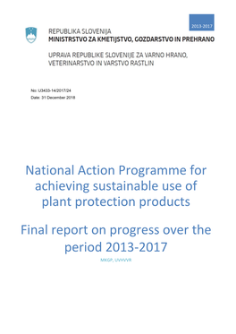 National Action Programme for Achieving Sustainable Use of Plant Protection Products Final Report on Progress Over The