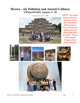 Mexico - Air Pollution and Ancient Cultures Uwinterim 2021: January 4 - 20