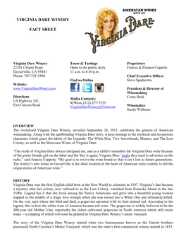 Virginia Dare Winery Fact Sheet