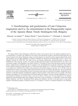 3: Geochronology and Geodynamics of Late Cretaceous Magmatism and Cu–Au Mineralization in the Panagyurishte Region of the Apus