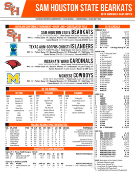 Sam Houston State Bearkats 2019 Baseball Game Notes