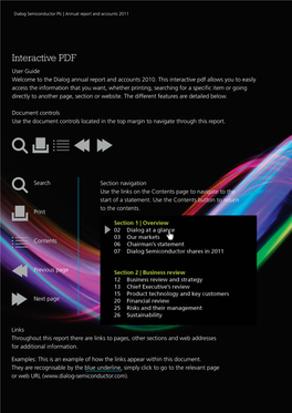 Interactive PDF User Guide Welcome to the Dialog Annual Report and Accounts 2010