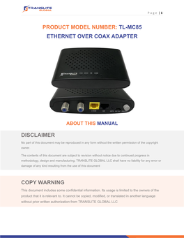 Tl-Mc85 Ethernet Over Coax Adapter Disclaimer Copy Warning