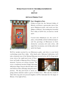 WORLD PEACE TOUR to the HIMILAYAN KINGDOM of BHUTAN