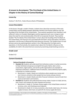 The First Bank of the United States: a Chapter in the History of Central Banking”