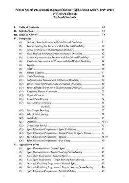(Special School)－Application Guide (2019-2020) 1St Revised Edition Table of Contents