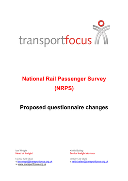National Rail Passenger Survey (NRPS) Proposed Questionnaire Changes