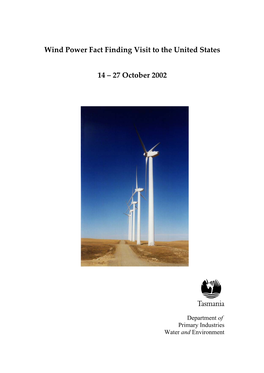 Wind Power Fact Finding Visit to the United States 14 – 27 October 2002