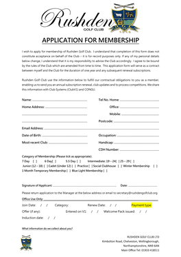 Application for Membership