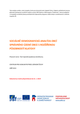 Sociálně Demografická Analýza Obcí Správního Území Obce S Rozšířenou Působností Klatovy