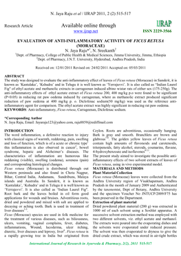 Evaluation of Anti-Inflammatory Activity of Ficus Retusa (Moraceae) N