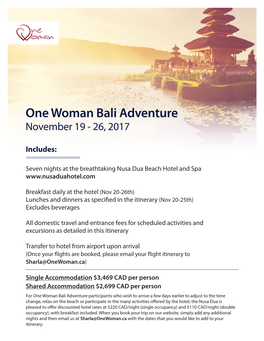 One Woman Bali Adventure November 19 - 26, 2017