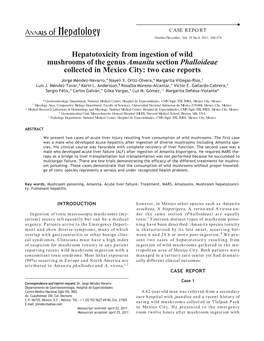 Hepatotoxicity from Ingestion of Wild Mushrooms of the Genus Amanita Section Phalloideae Collected in Mexico City: Two Case Reports