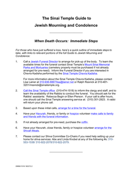 The Sinai Temple Guide to Jewish Mourning and Condolence