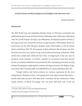 513 Forced Evictions and Black-Indigenous Land Rights In