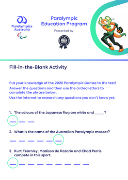 Fill-In-The-Blank Activity Paralympic Education Program