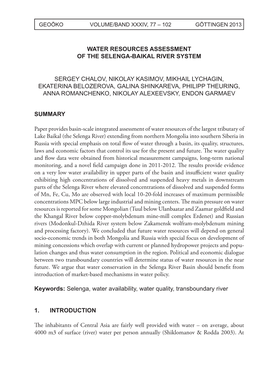 Water Resources Assessment of the Selenga-Baikal River System