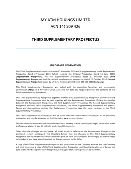 My Atm Holdings Limited Acn 141 509 426 Third Supplementary Prospectus