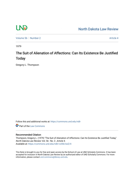 The Suit of Alienation of Affections: Can Its Existence Be Justified Today