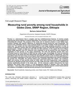 Measuring Rural Poverty Among Rural Households in Gedeo Zone, SNNP Region, Ethiopia