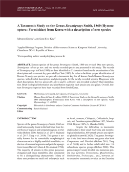 A Taxonomic Study on the Genus Strumigenys Smith, 1860 (Hymen- Optera: Formicidae) from Korea with a Description of New Species