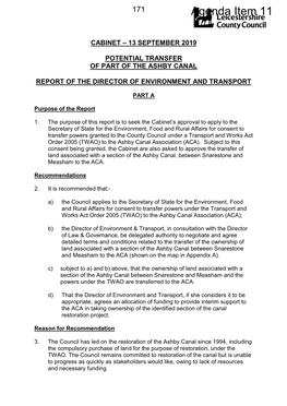 Potential Transfer of Part of the Ashby Canal. PDF 322 KB