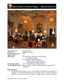 Hermitage Hotel Executive Summary Form