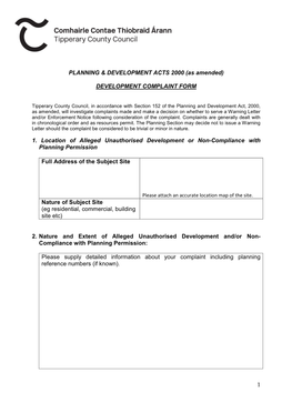 Tipperary County Council Development Complaint Form.Pdf