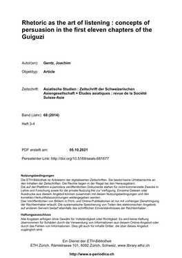 Rhetoric As the Art of Listening : Concepts of Persuasion in the First Eleven Chapters of the Guiguzi