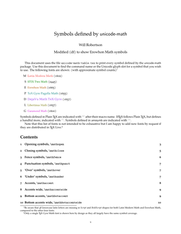 Symbols Defined by Unicode-Math