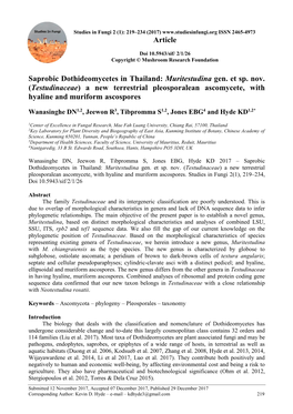Saprobic Dothideomycetes in Thailand: Muritestudina Gen