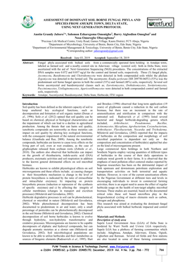 ASSESSMENT of DOMINANT SOIL BORNE FUNGAL PHYLA and Supported by SPECIES from AMUKPE TOWN, DELTA STATE, USING NEXT GENERATION PROTOCOL