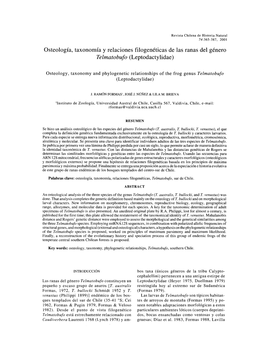 Osteología, Taxonomía Y Relaciones Filogenéticas De Las Ranas Del Género Telmatobufo (Leptodactylidae)