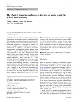 The Effect of Dopamine Replacement Therapy on Haptic Sensitivity in Parkinson’S Disease