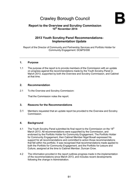 Crawley Borough Council B Report to the Overview and Scrutiny Commission B 10 Th November 2014