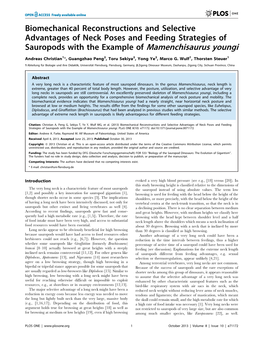 Biomechanical Reconstructions and Selective Advantages of Neck Poses and Feeding Strategies of Sauropods with the Example of Mamenchisaurus Youngi