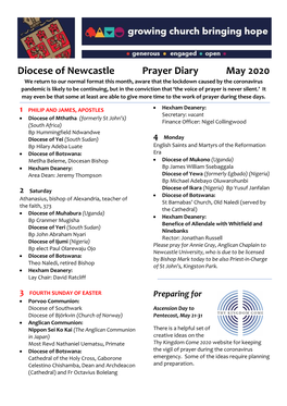 Diocese of Newcastle Prayer Diary May 2020