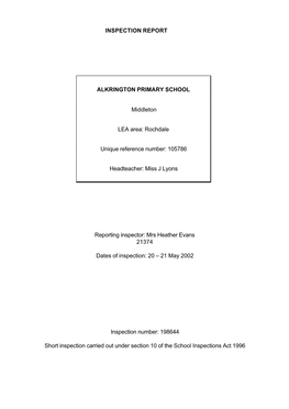 INSPECTION REPORT ALKRINGTON PRIMARY SCHOOL Middleton LEA