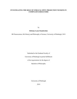 Investigating the Role of Striatal Spiny Projection Neurons in Compulsive Behaviors