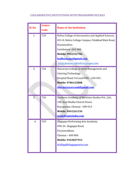 Collaborative Institutions with Programme Details