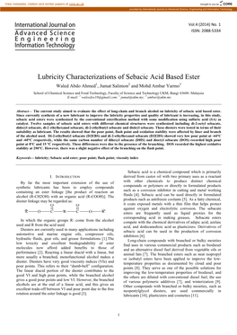 Lubricity Characterizations of Sebacic Acid Based Ester