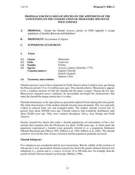 Cheetah Acinonyx Jubatus on CMS Appendix I (Except Populations of Namibia, Botswana and Zimbabwe)