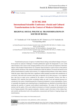Social & Behavioural Sciences SCTCMG 2018 International Scientific Conference «Social and Cultural Transformations In