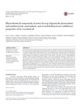 Agastache Foeniculum) and Antibacterial, Antioxidant, and Acetylcholinesterase Inhibitory Properties of Its Essential Oil