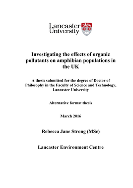 Investigating the Effects of Organic Pollutants on Amphibian Populations in the UK