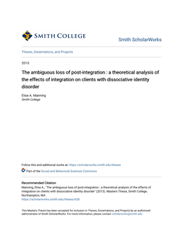 The Ambiguous Loss of Post-Integration : a Theoretical Analysis of the Effects of Integration on Clients with Dissociative Identity Disorder