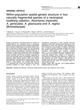 Within-Population Spatial Genetic Structure in Four Naturally Fragmented Species of a Neotropical Inselberg Radiation, Alcantarea Imperialis, A