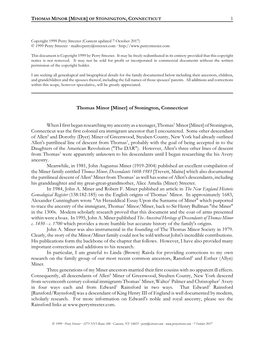 Thomas Minor [Miner] of Stonington, Connecticut 1