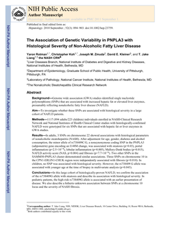 The Association of Genetic Variability in PNPLA3 with Histological Severity of Non-Alcoholic Fatty Liver Disease